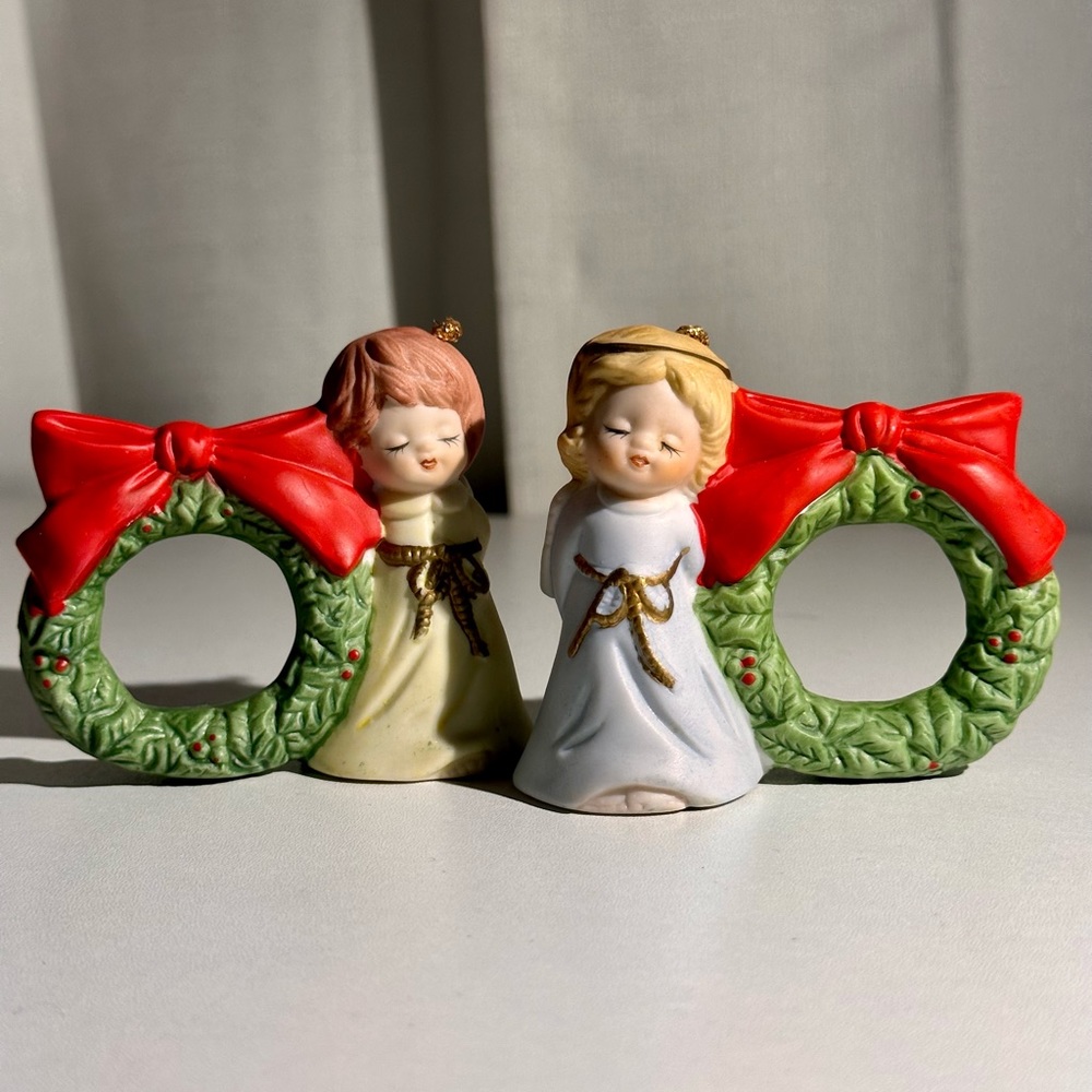 Vintage Jasco Bisque Porcelain L’il Chimers Bell Napkin Rings